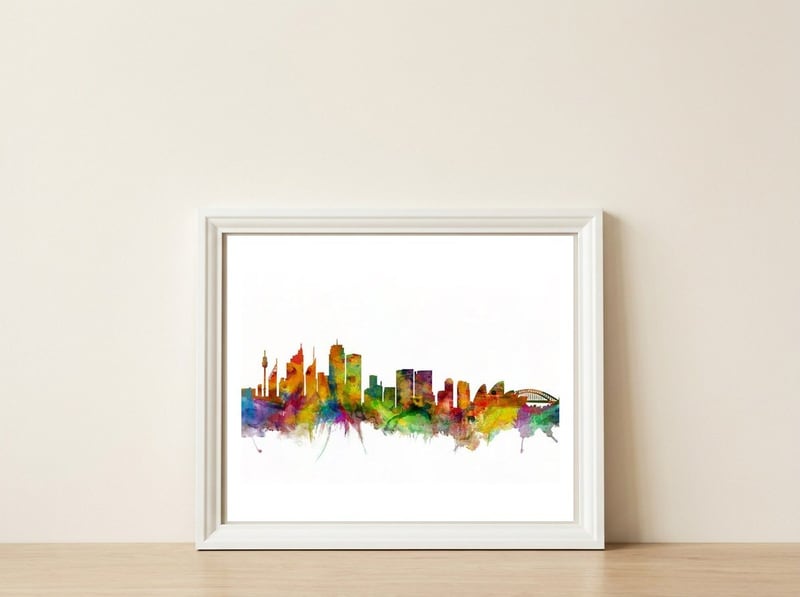 Sydney Australia Skyline — framed, leaning against the wall