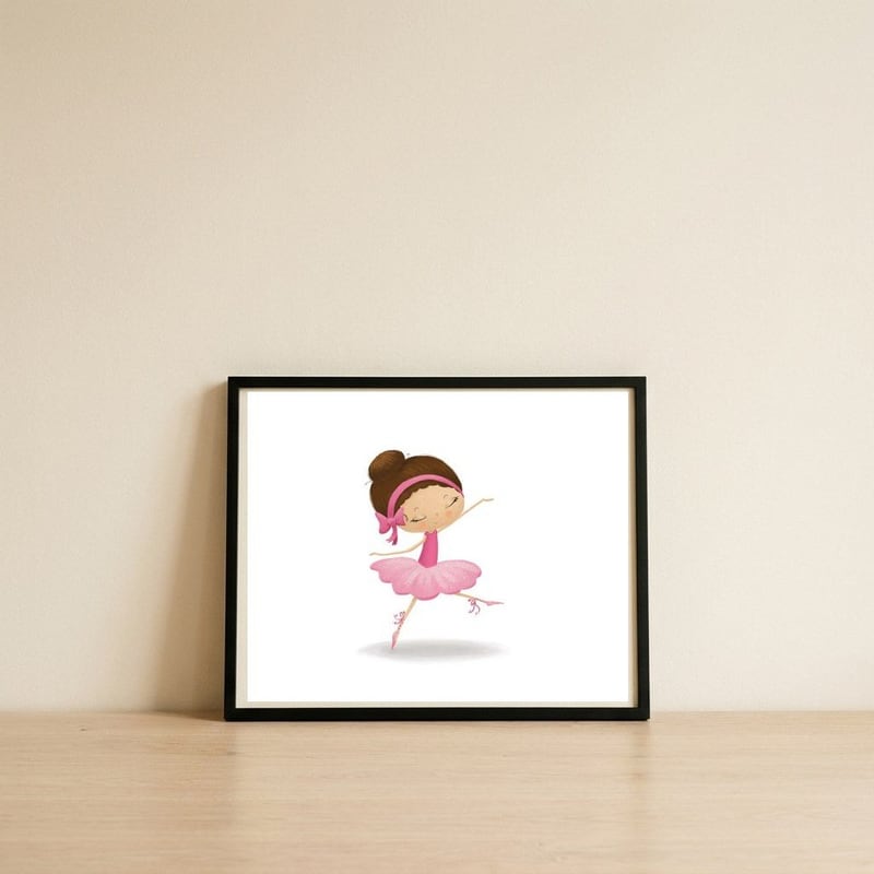Adorable Ballerina Nursery Print — framed, leaning against the wall