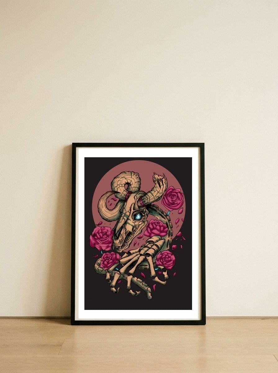Risen with Roses — framed, leaning against the wall