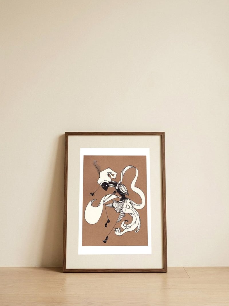 Dark Pied Piper — framed, leaning against the wall