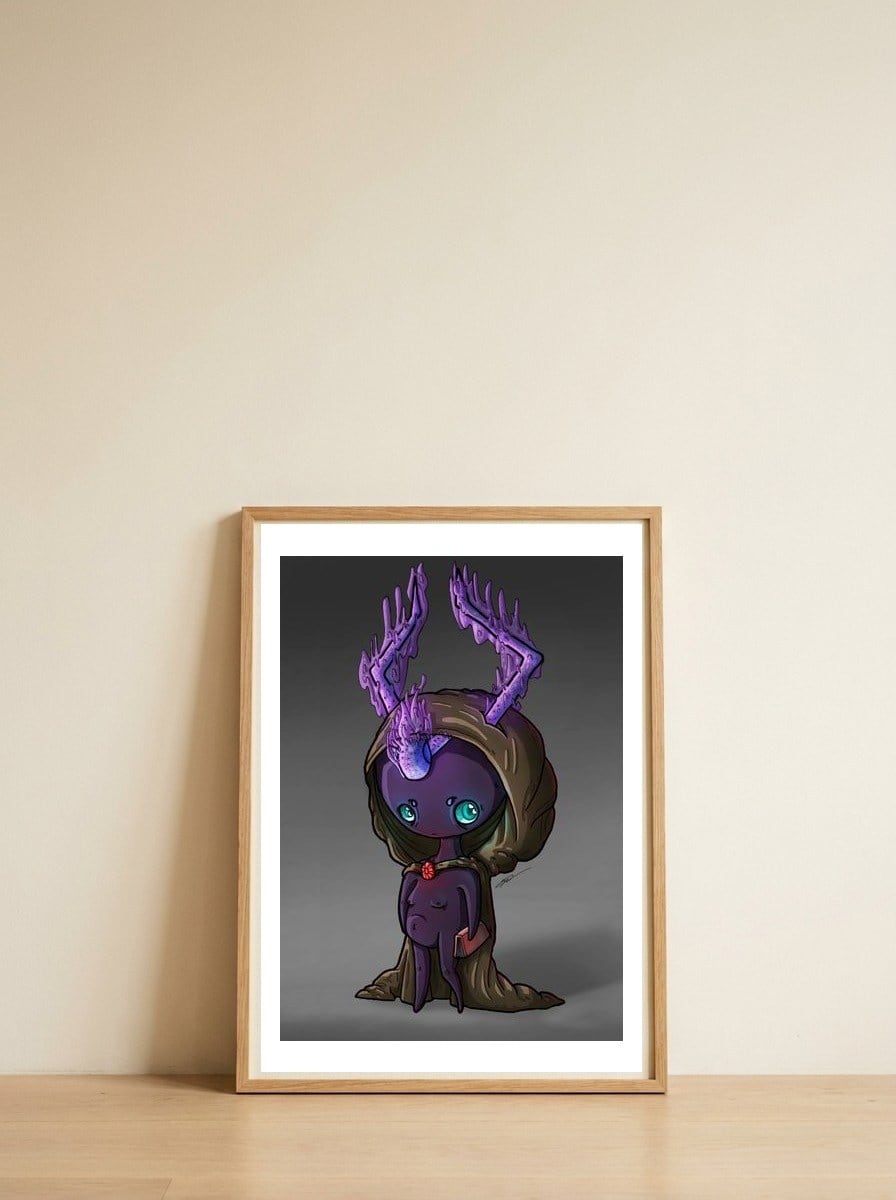 Skemear the Voidling — framed, leaning against the wall