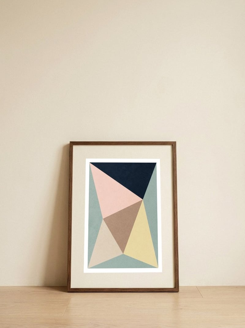 Minimal, Hard Edge Composition n82 — framed, leaning against the wall