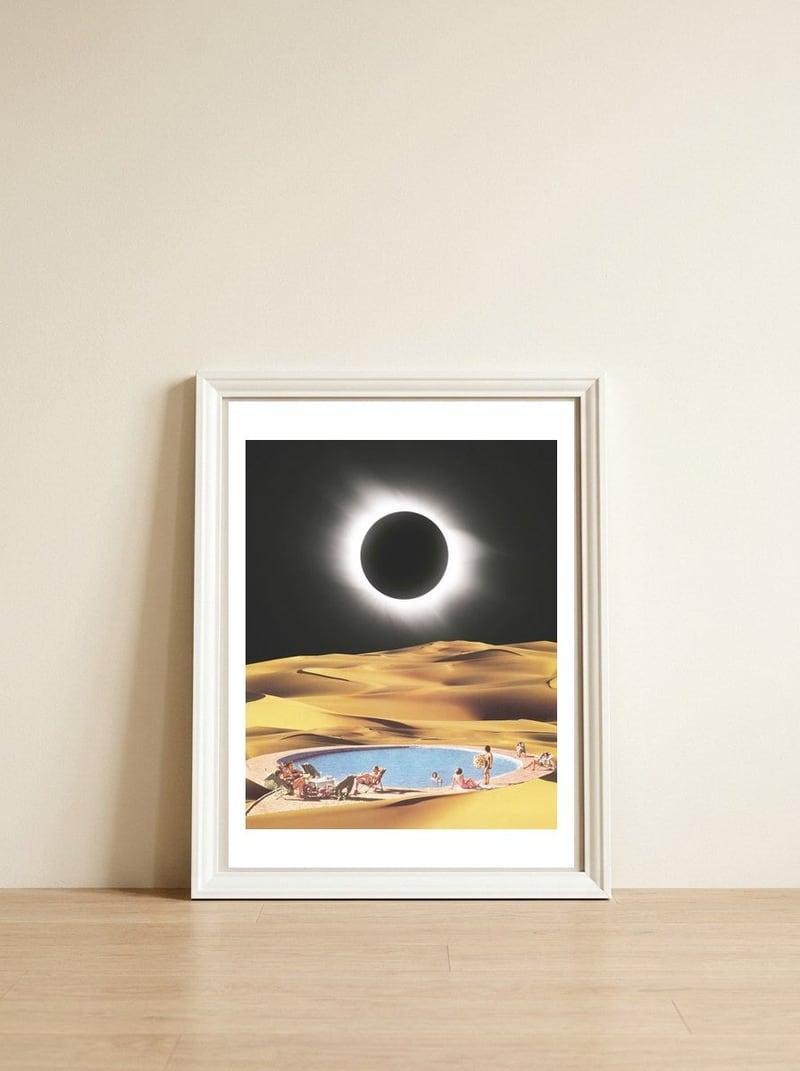 Desert Eclipse — framed, leaning against the wall