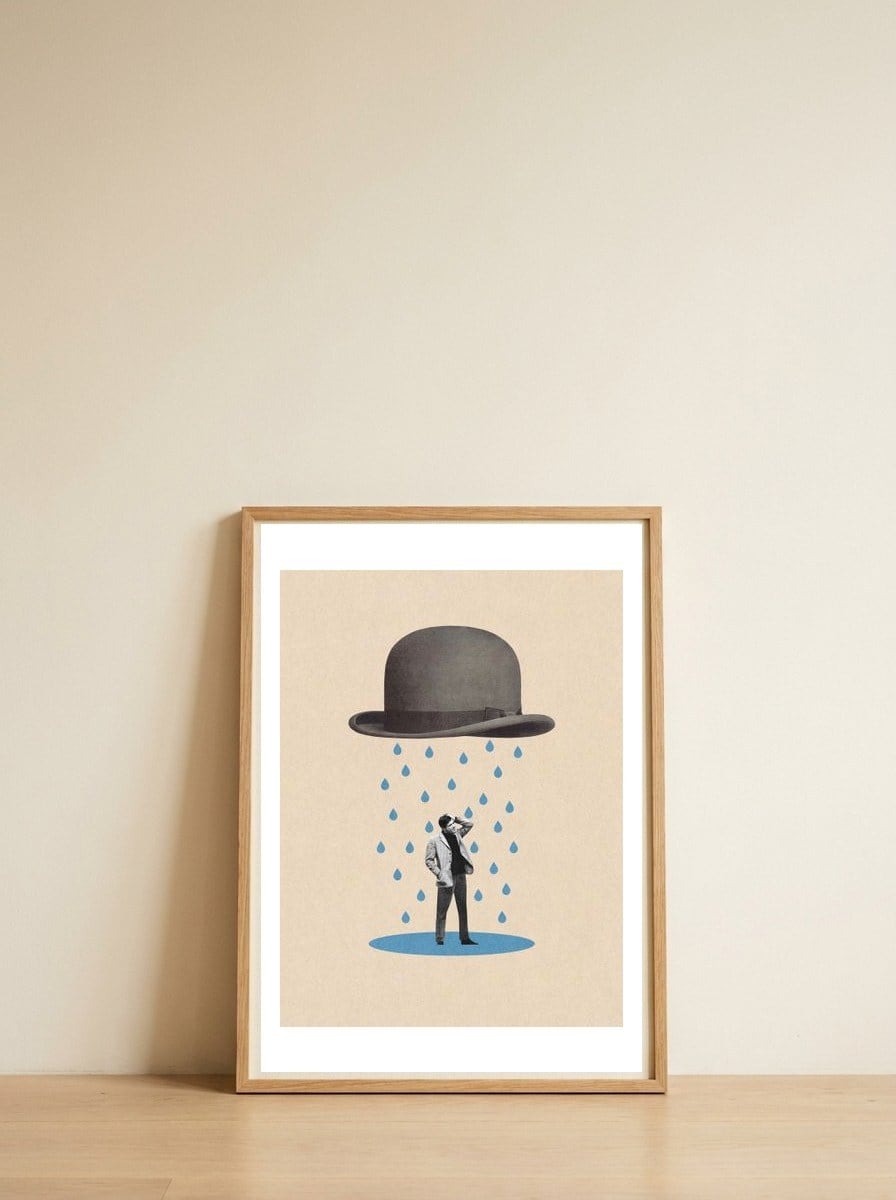 Rainy — framed, leaning against the wall