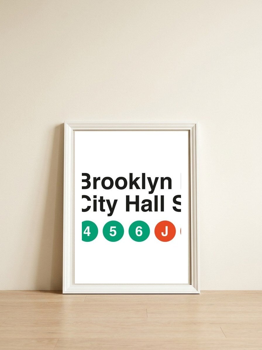 Vignelli's Subway Sign — framed, leaning against the wall