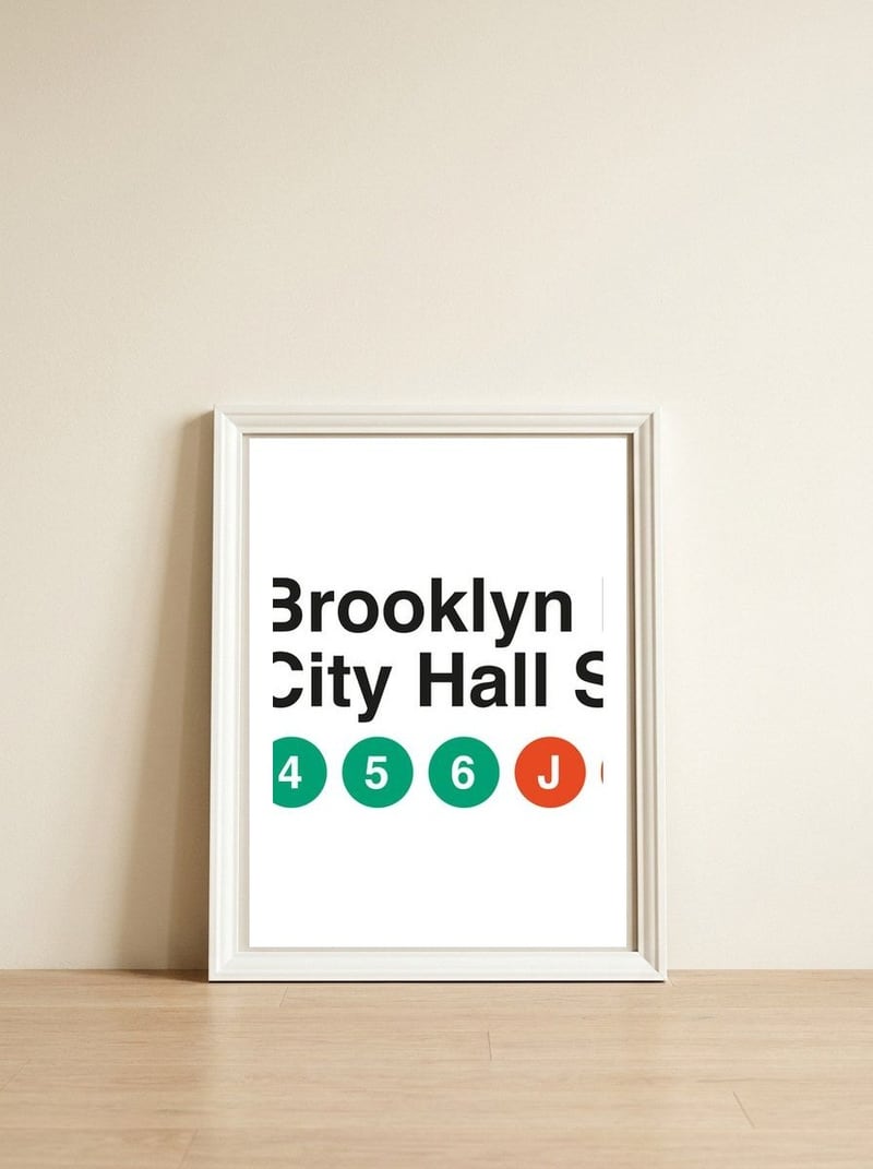 Vignelli's Subway Sign — framed, leaning against the wall