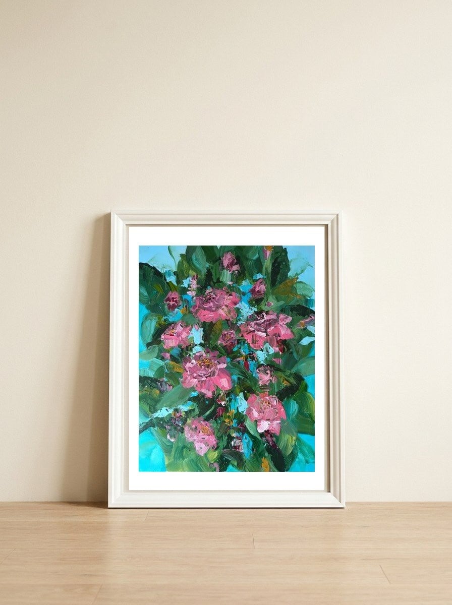 Vibrant Roses — framed, leaning against the wall