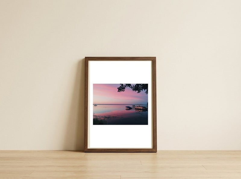 Magic hour on the lake — framed, leaning against the wall