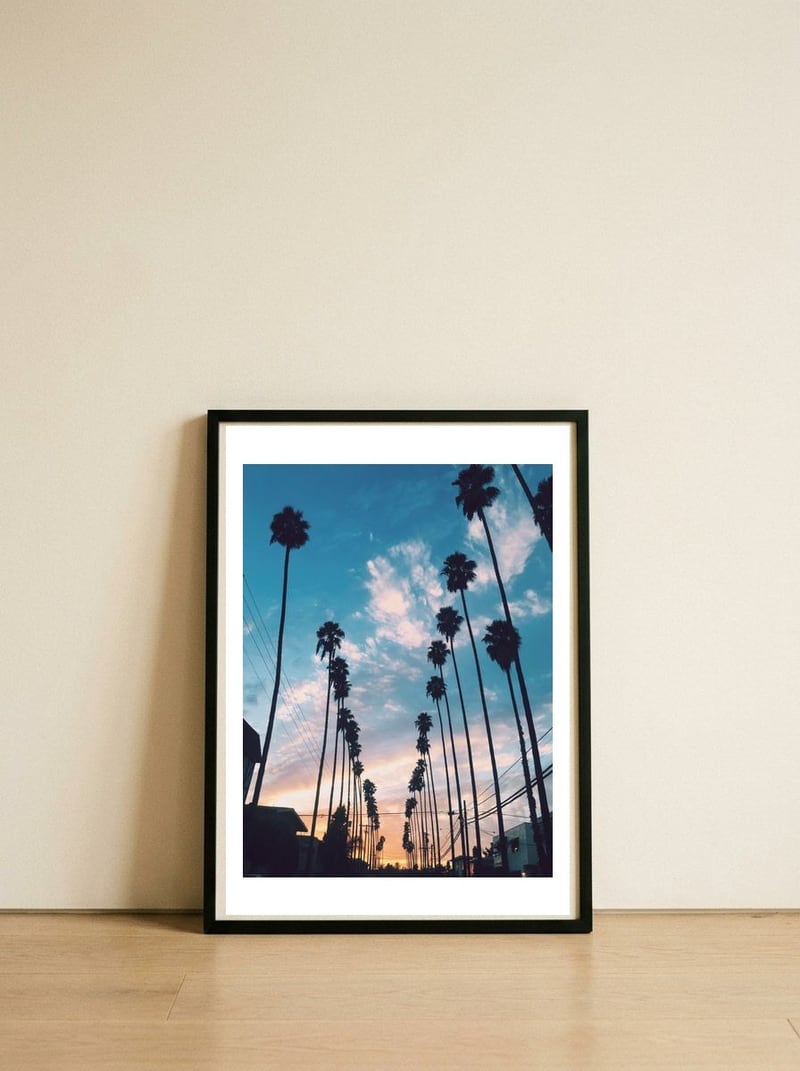 Palm trees in Los Angeles — framed, leaning against the wall