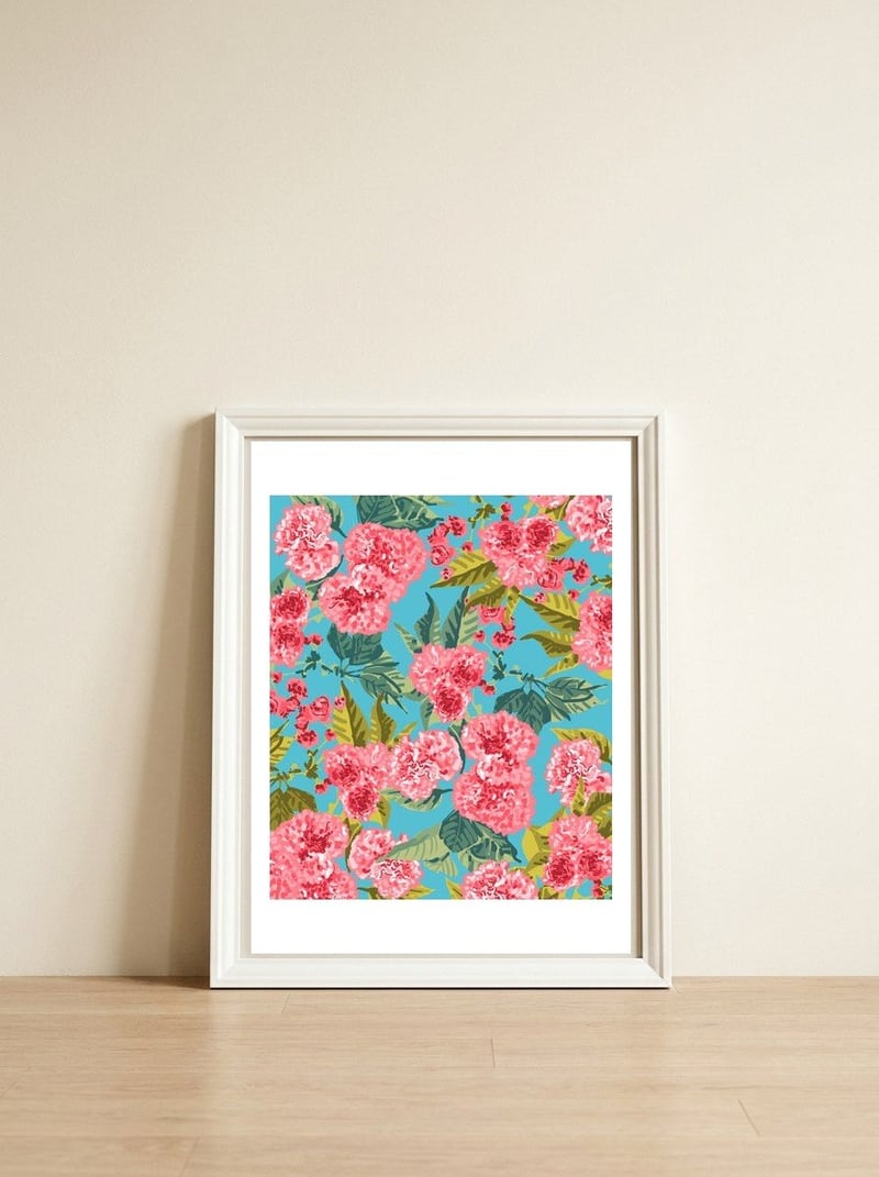 Fragrance — framed, leaning against the wall