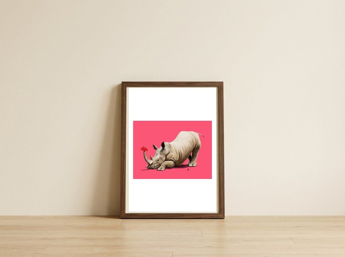 Horny (Colour) — framed, leaning against the wall