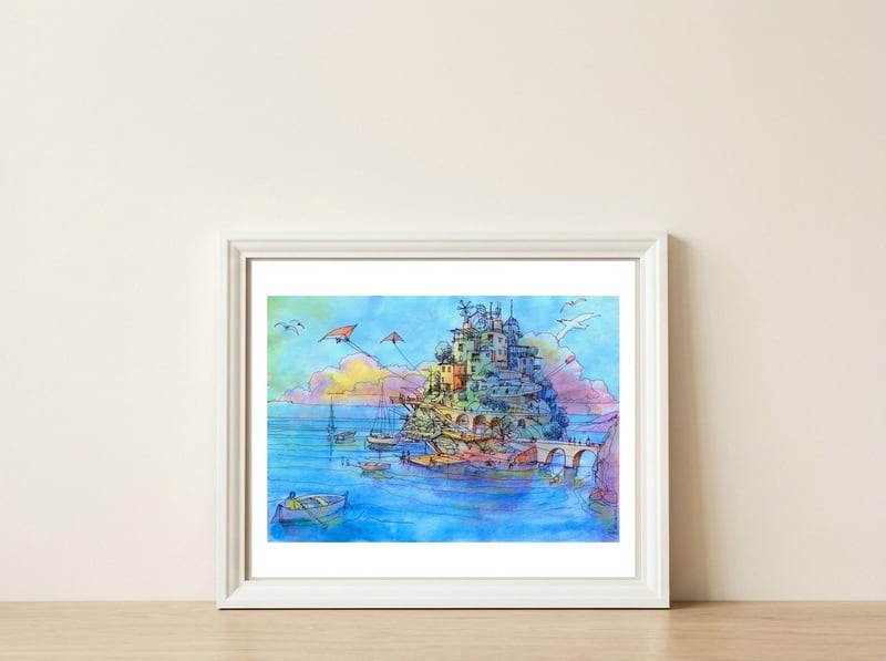 L'isola degli aquiloni — framed, leaning against the wall