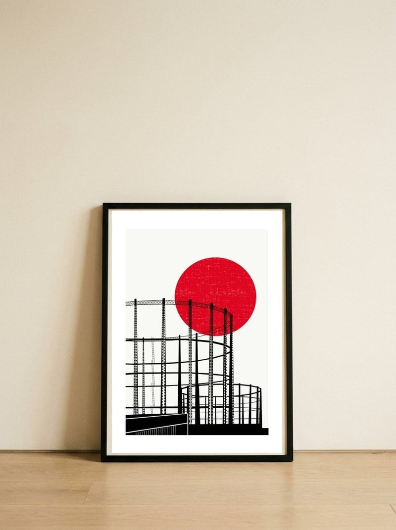 Blood Moon Hackney Illustrated Art Print of London — framed, leaning against the wall