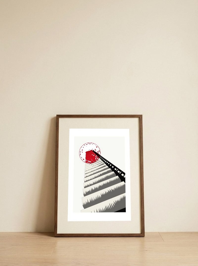 Blood Moon Barbican Illustrated Art Print of London — framed, leaning against the wall