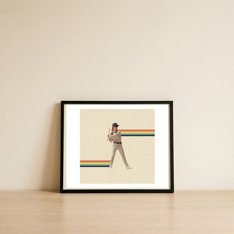 Baseball — framed, leaning against the wall