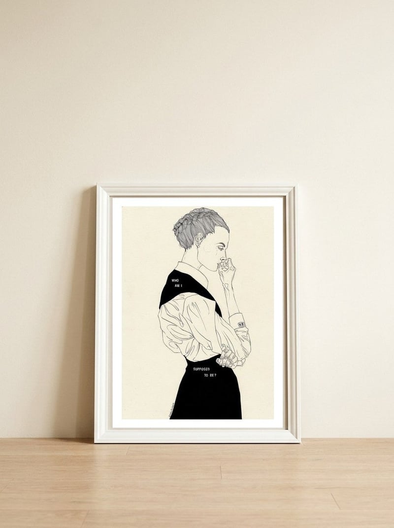 KB — framed, leaning against the wall