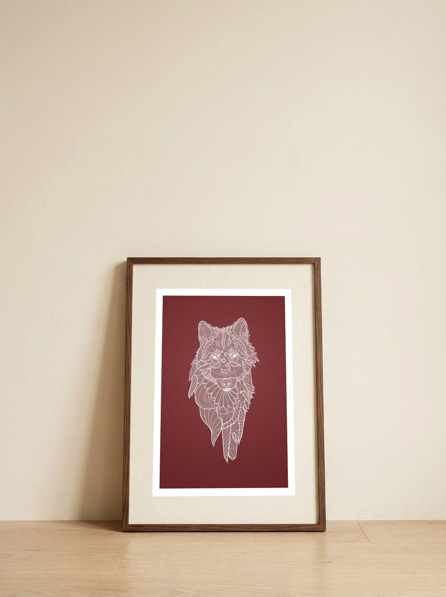Lace Wolf — framed, leaning against the wall