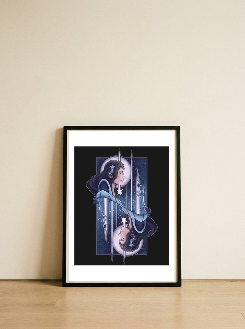 Moon's Priestess — framed, leaning against the wall