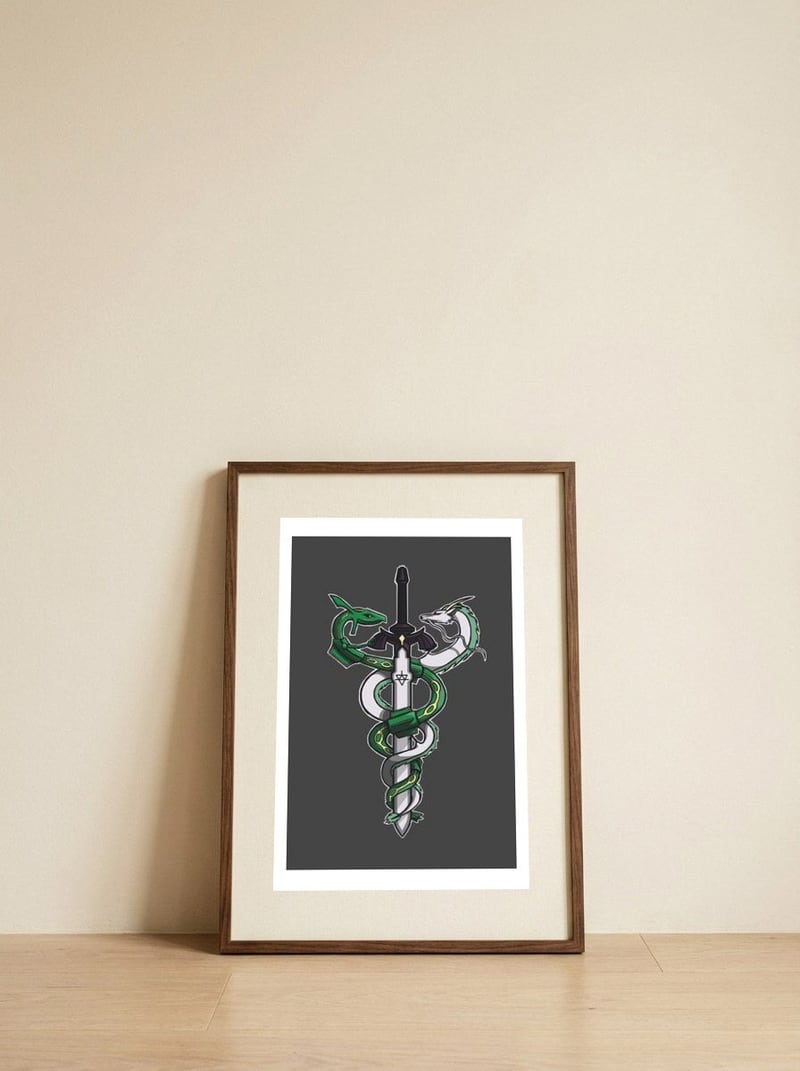 Dragon Sword — framed, leaning against the wall