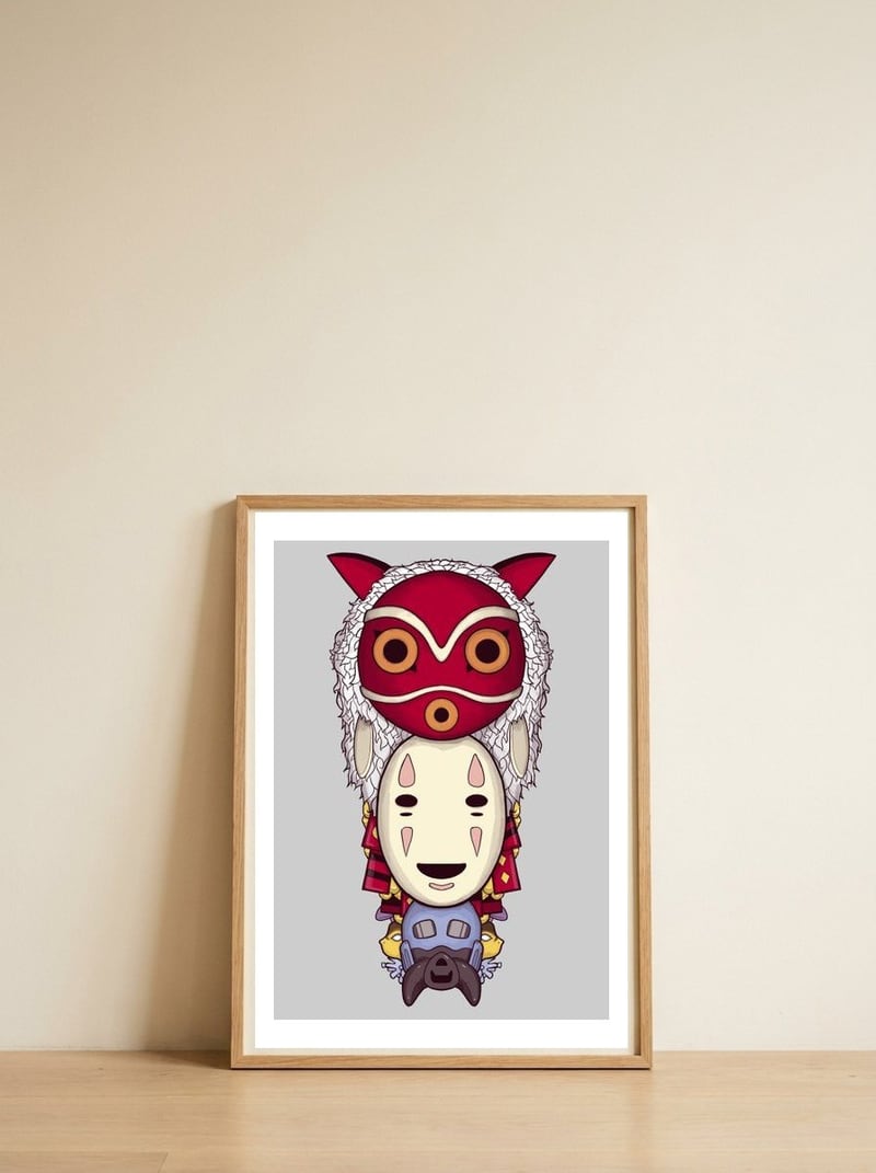 Studio Masks — framed, leaning against the wall