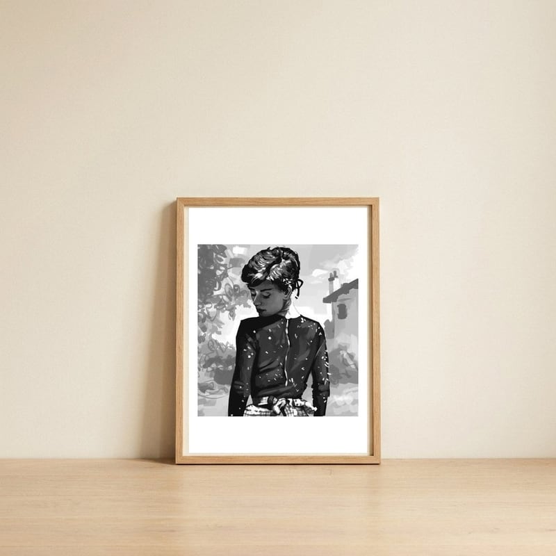 Audrey Monochrome — framed, leaning against the wall