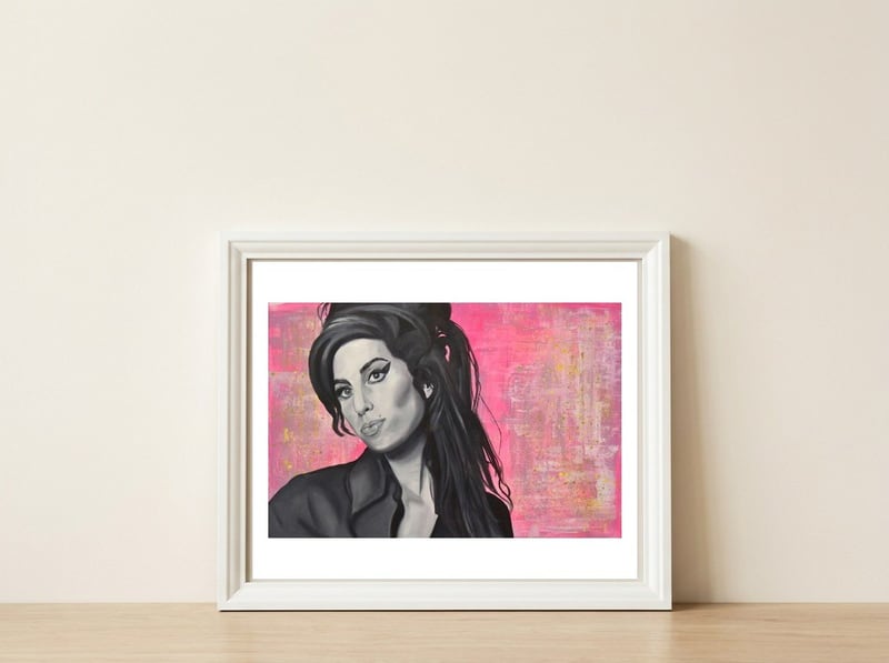 Amy Winehouse — framed, leaning against the wall
