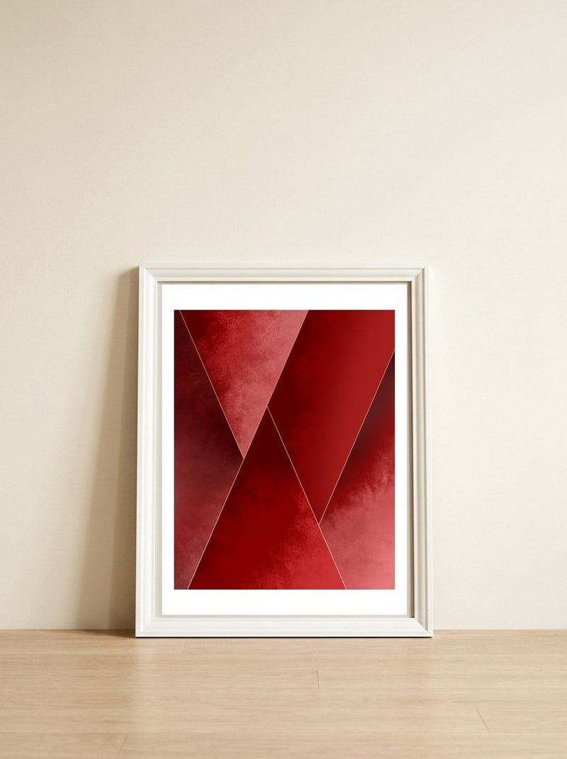 Crimson Tones — framed, leaning against the wall