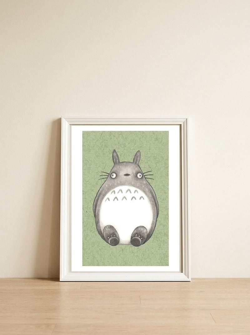 Totoro — framed, leaning against the wall