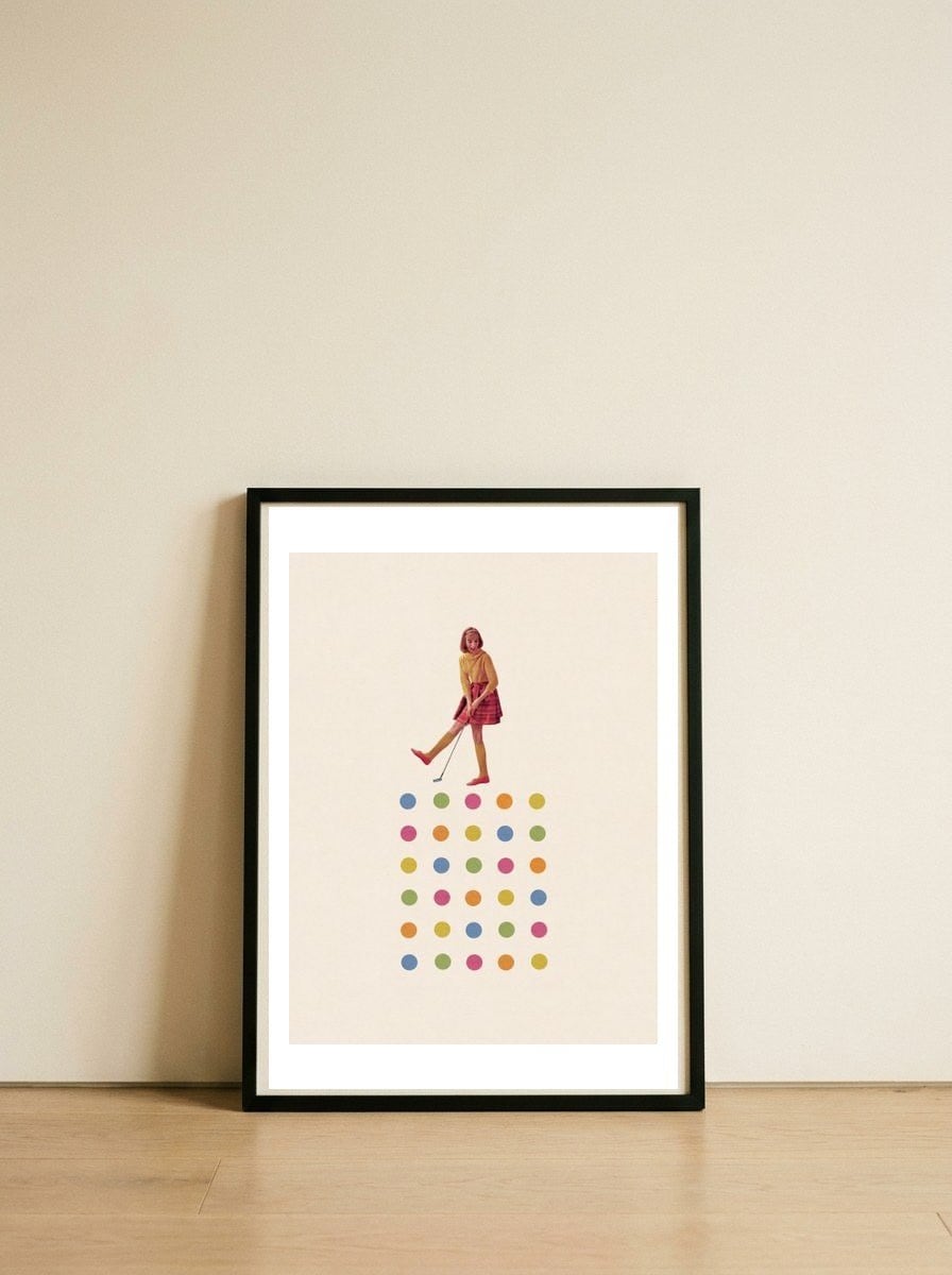 Putting — framed, leaning against the wall