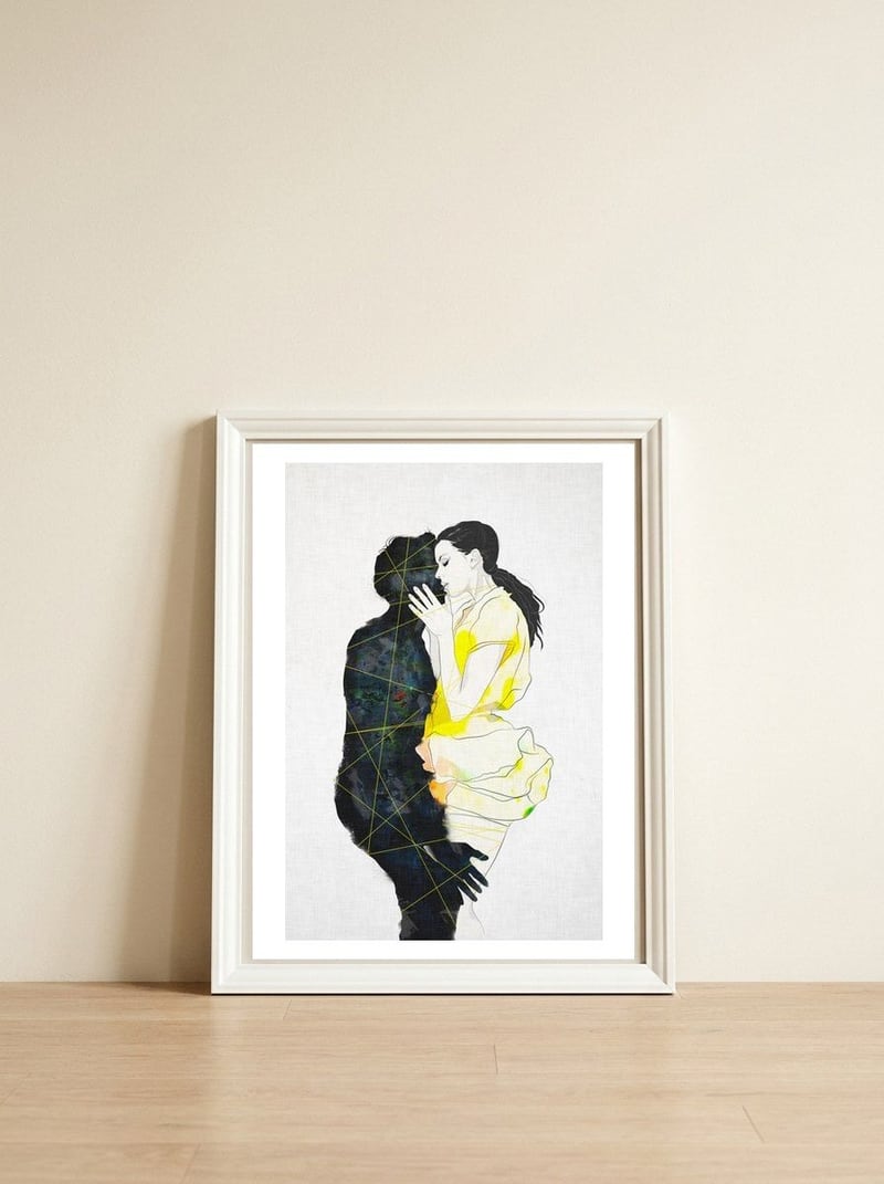 Kiss — framed, leaning against the wall