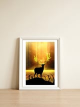 Greenery Deer Golden Sun — framed, leaning against the wall thumbnail