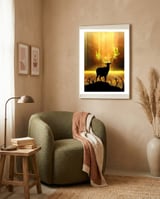 Greenery Deer Golden Sun framed in a tender room thumbnail
