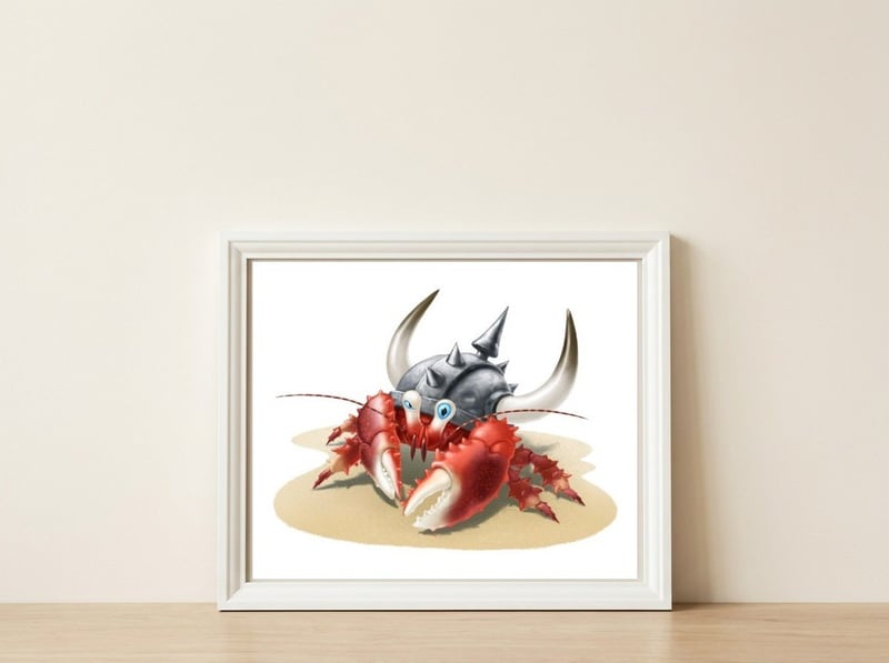 Viking Crab — framed, leaning against the wall