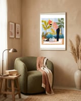 Saturday Afternoon | Cat Mom Pets Photography | Animals Kitten Picnic Watercolor Painting framed in a tender room thumbnail