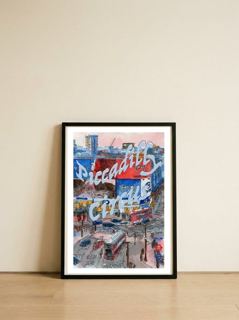 Piccadilly Circus, London — framed, leaning against the wall
