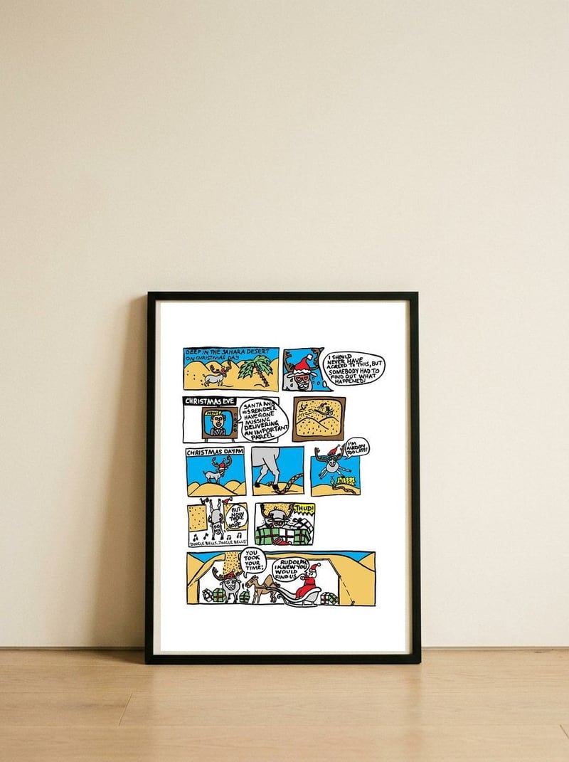 Reindeer in the Sahara — framed, leaning against the wall