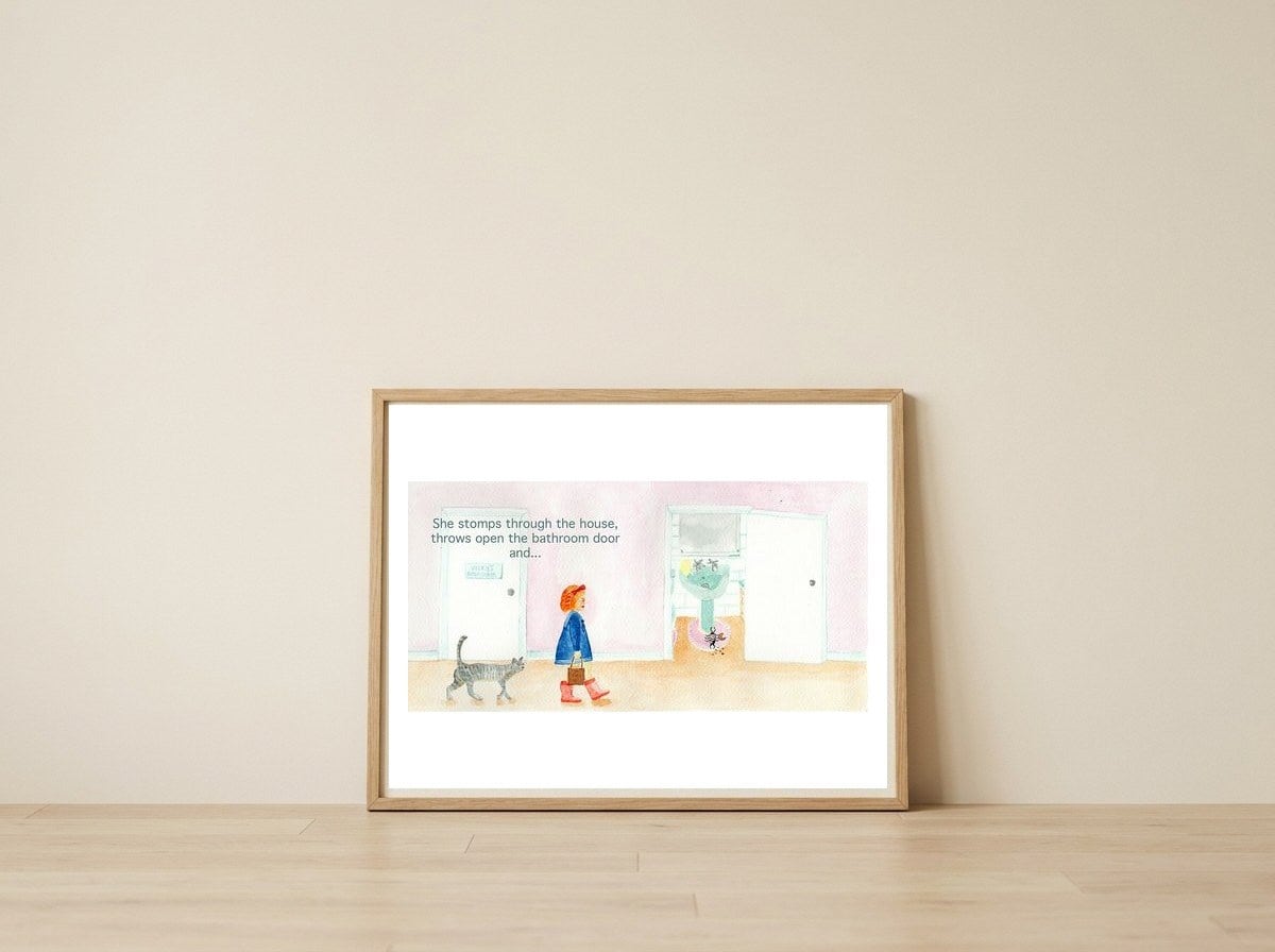 Vicky Licketts & the Little Grey Woodlouse — framed, leaning against the wall
