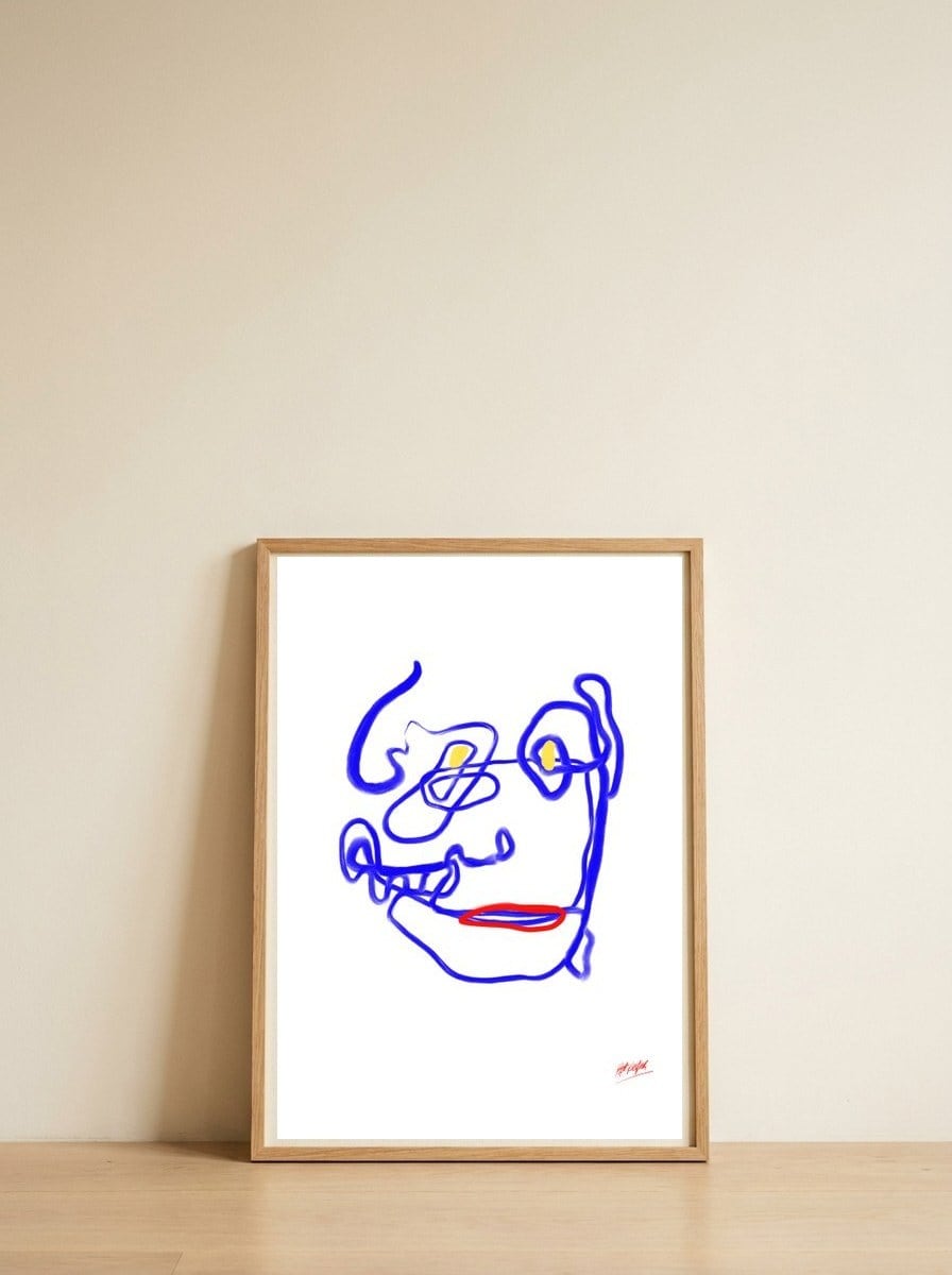 Blank — framed, leaning against the wall
