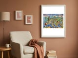 European World Wonders Illustrated Map framed in a tender room thumbnail