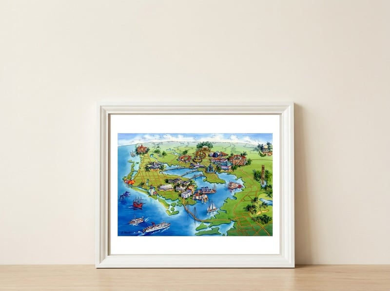 Tampa Bay Illustrated Map — framed, leaning against the wall