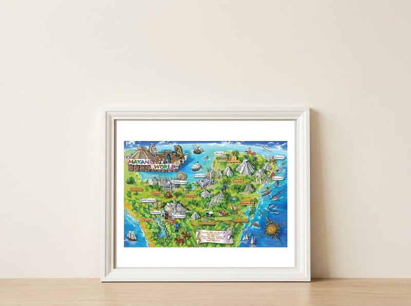 Yucatan Map Illustration — framed, leaning against the wall