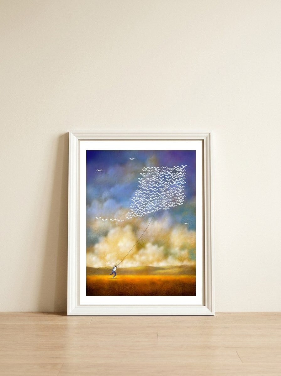 The Kite — framed, leaning against the wall