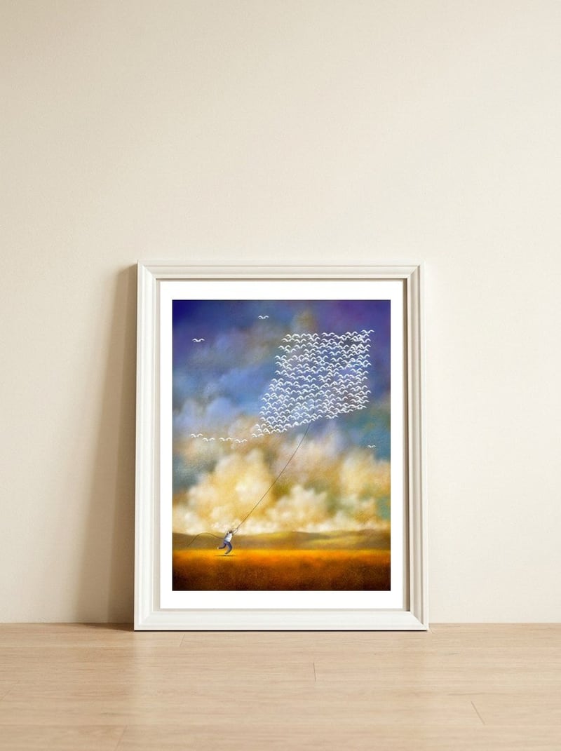The Kite — framed, leaning against the wall