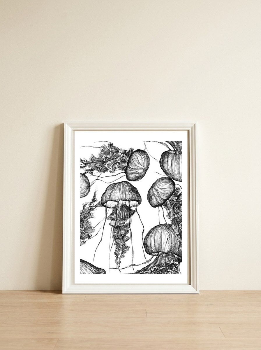 jellyfish — framed, leaning against the wall