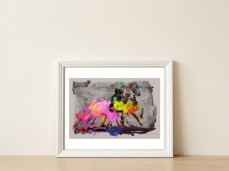 Horsesrunning03 Artrage 01 — framed, leaning against the wall
