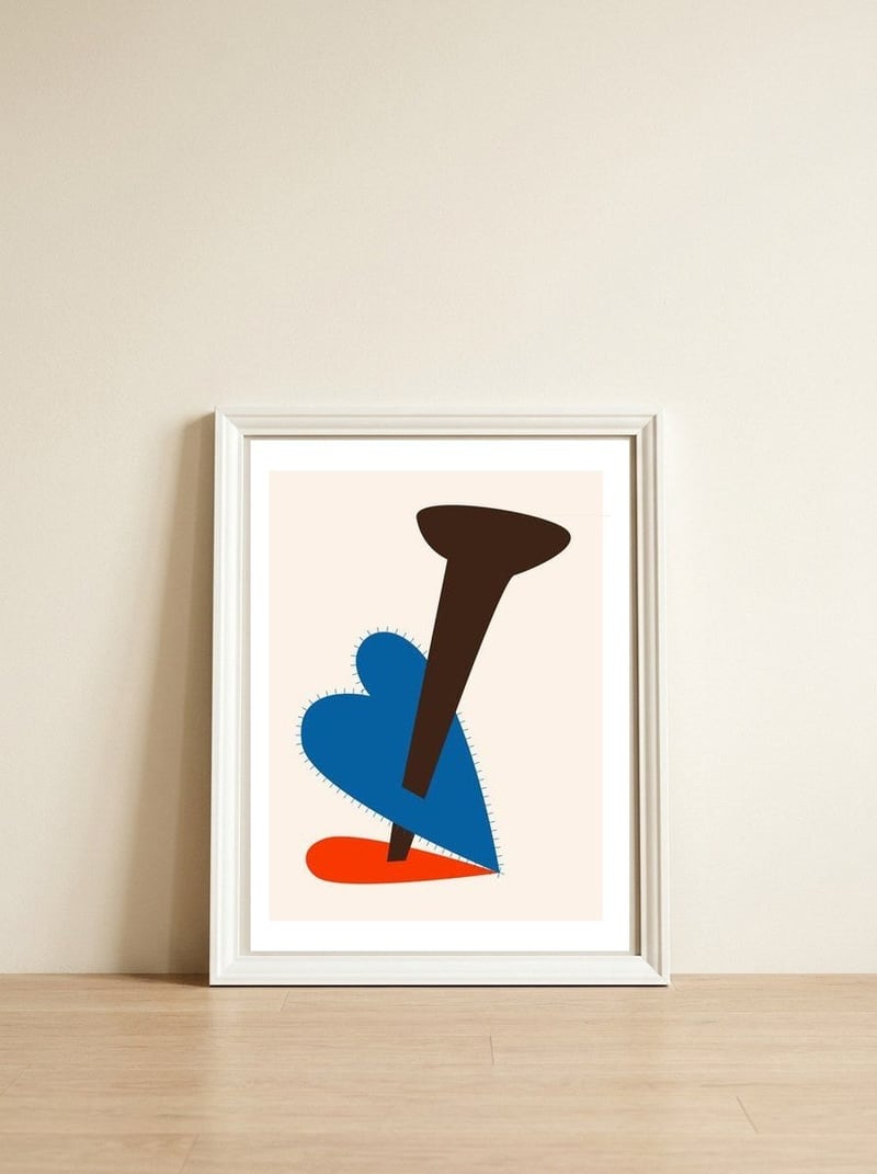 Blue Heart — framed, leaning against the wall