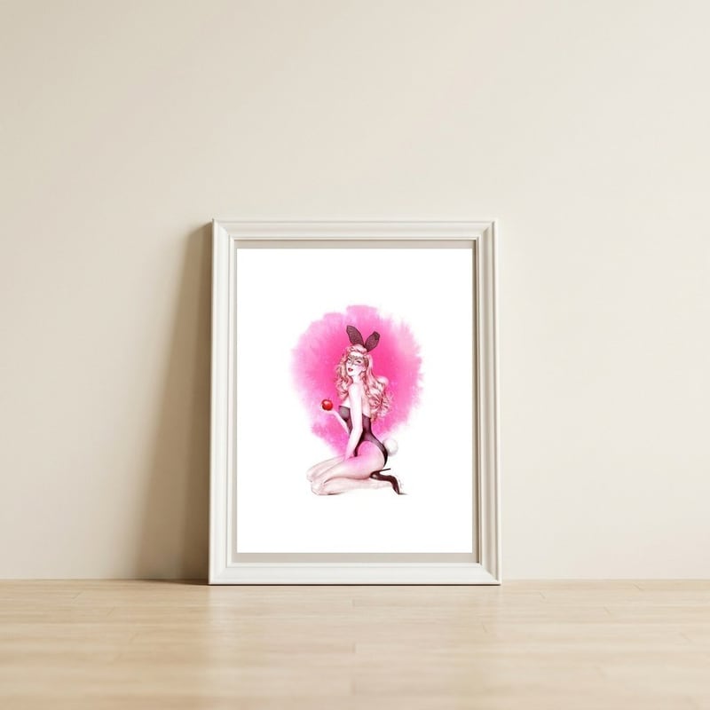 Bunny Snowwhite — framed, leaning against the wall