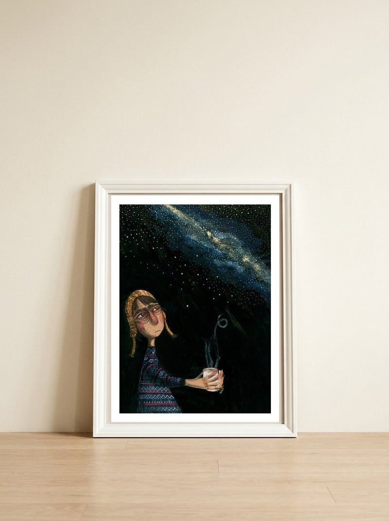 Skygazing — framed, leaning against the wall
