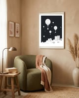 Balloons And The City (dark version) framed in a tender room thumbnail
