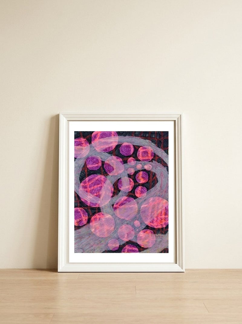 Pink Intergalactic — framed, leaning against the wall